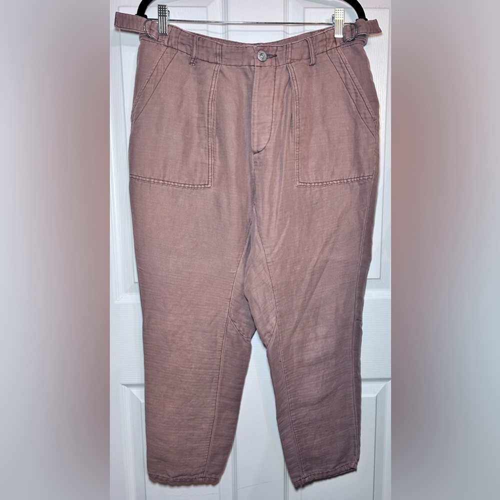 FREE PEOPLE Harem Paperbag Tapered Crop Linen Blend Pants- Dusty Rose/ Size 6